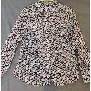 Talbots Shirt Multicolor Valentines Heart Print Button‎ Down Roll Tab Sleeve PS